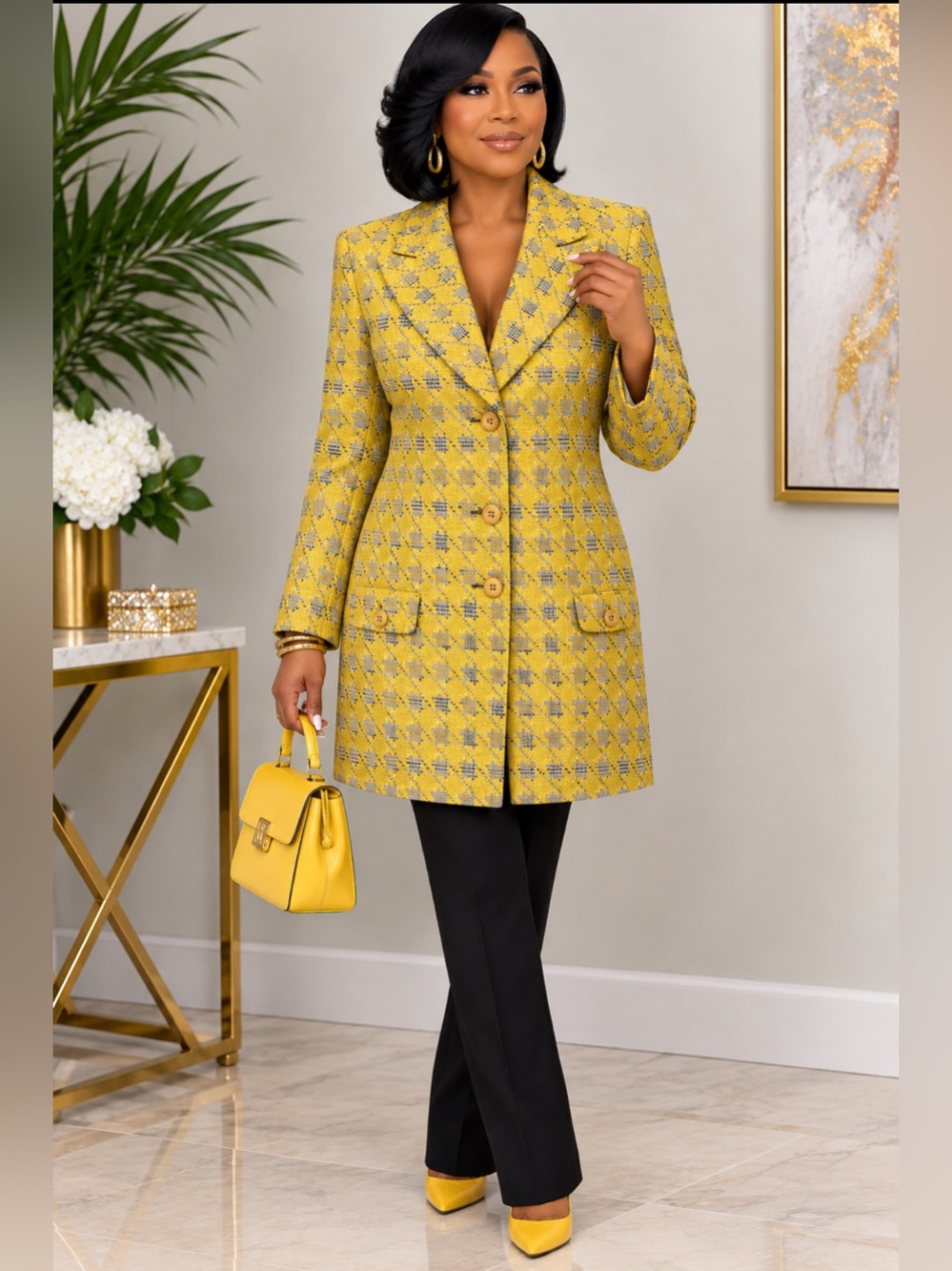 Cabi’s Yellow Plaid Long Women's Coat size XL